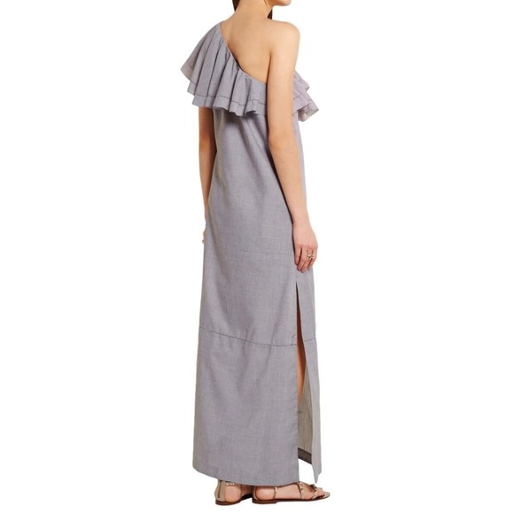 Lisa‎ Marie Fernandez Arden One Shoulder Maxi Dress Ruffle Chambray Size XS - Picture 2 of 5